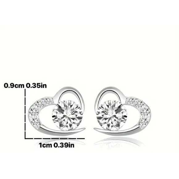 Sterling Silver Heart Stud Earrings With Sparkling Cubic‎ Zirconia NEW in a box - Picture 5 of 6